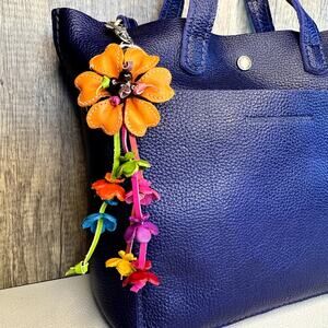 Leather Orange Heart Flower Purse Charm Genuine Leather Bag Charm NEW FAST SHIP